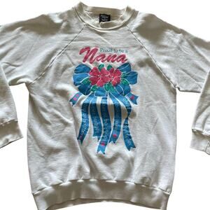 VTG 90s Nana Grandma Raglan Sweatshirt white bows Cottage size XL